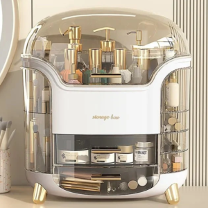 Luxury desktop Cosmetic Organizer with Dustproof Lid & Drawers