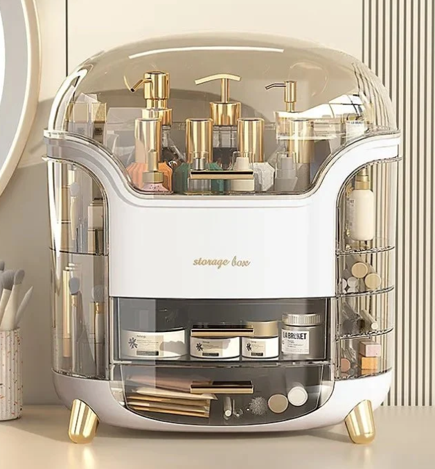 Luxury desktop Cosmetic Organizer with Dustproof Lid & Drawers