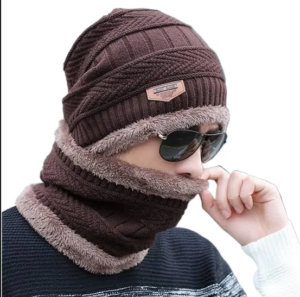 Men’s Winter Warm Beanie Hat & Scarf Set – Knitted Skull Cap & Neck Warmer